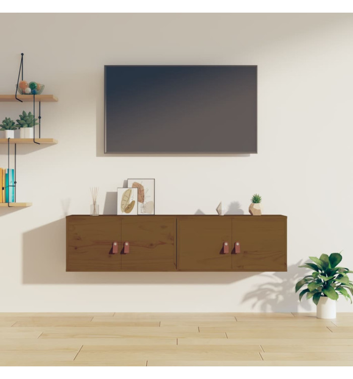 Armoires murales 2pcs Marron miel 60x30x30cm Bois de pin massif | Mobilier & Déco