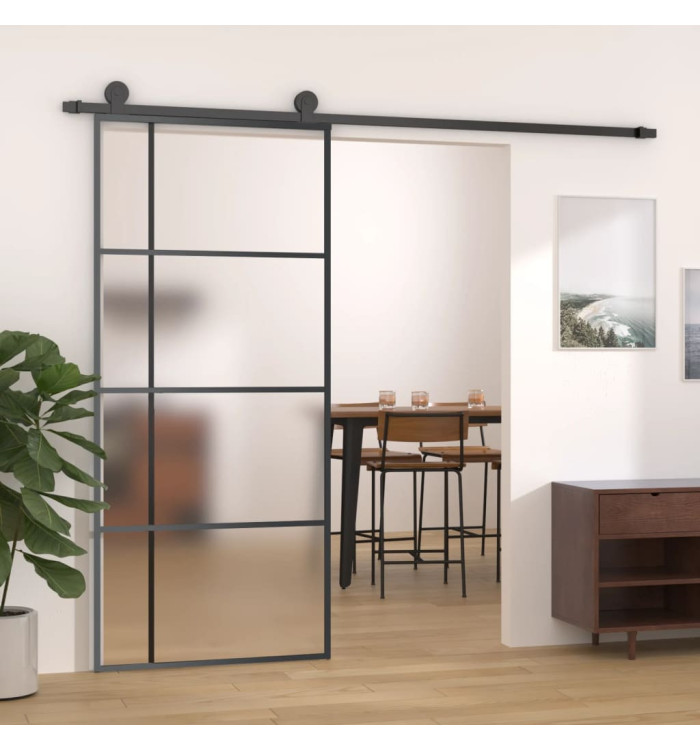 Porte coulissante Verre ESG dépoli et aluminium 90x205 cm Noir | Mobilier & Déco