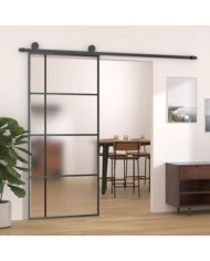 Porte coulissante Verre ESG dépoli et aluminium 90x205 cm Noir | Mobilier & Déco