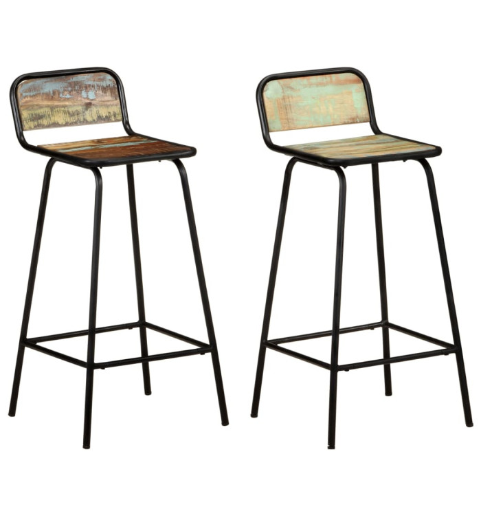 Chaises de bar lot de 2 bois de récupération solide | Mobilier & Déco