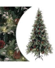 Sapin de Noël pré-éclairé pommes de pin vert blanc 225cm PVC PE | Mobilier & Déco