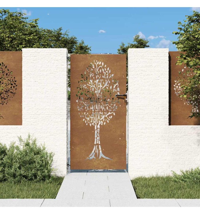 Portail de jardin 85x175 cm acier corten conception de l'arbre | Mobilier & Déco