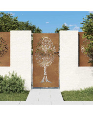 Portail de jardin 85x175 cm acier corten conception de l'arbre | Mobilier & Déco