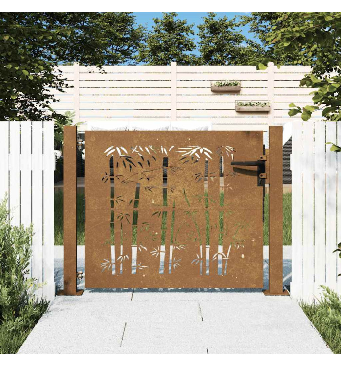 Portail de jardin 105x80 cm acier corten design de bambou | Mobilier & Déco