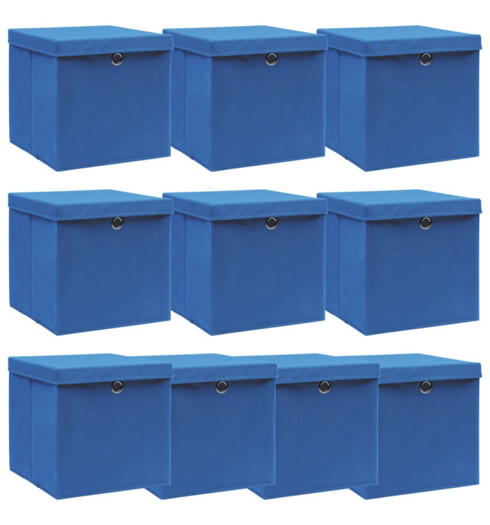 Boîtes de rangement avec couvercle 10 pcs Bleu 32x32x32cm Tissu | Mobilier & Déco