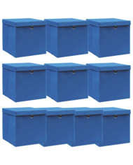 Boîtes de rangement avec couvercle 10 pcs Bleu 32x32x32cm Tissu | Mobilier & Déco