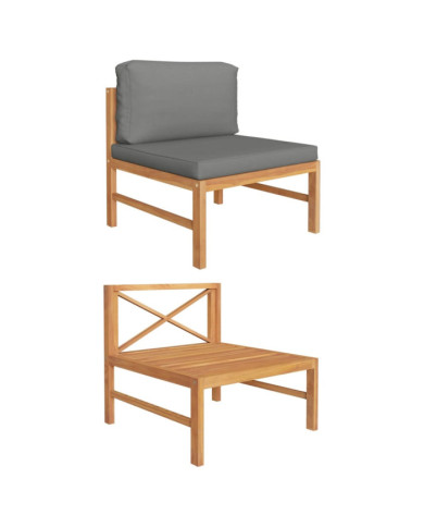 Canapé central avec coussins gris foncé Bois de teck solide | Mobilier & Déco