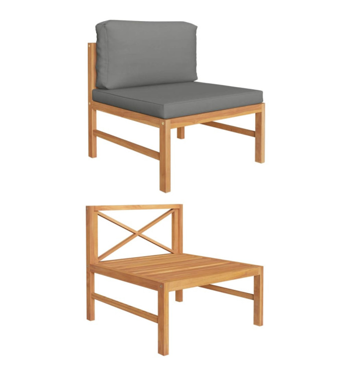 Canapé central avec coussins gris foncé Bois de teck solide | Mobilier & Déco