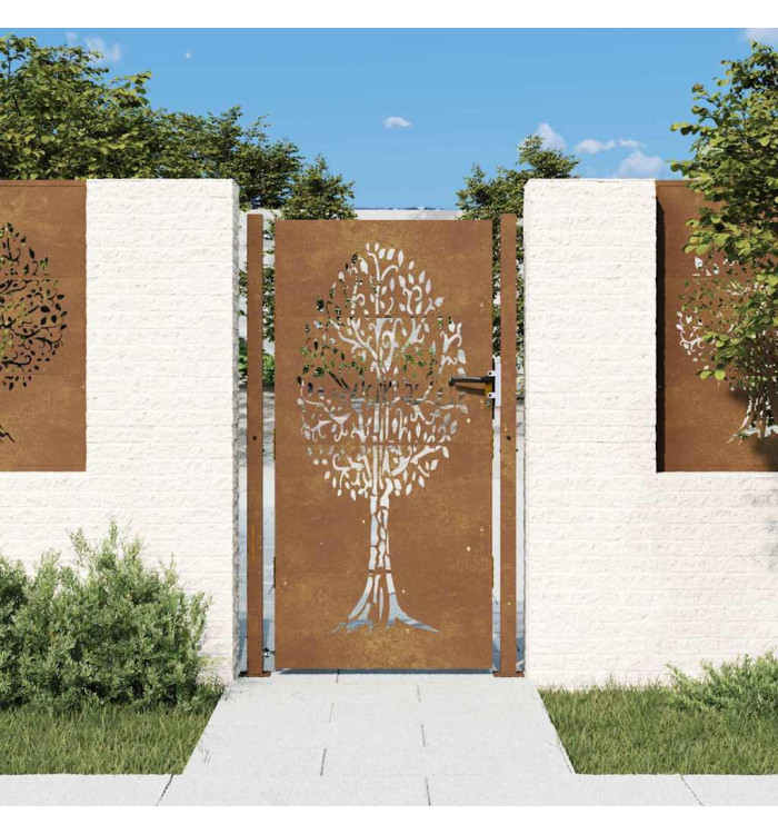 Portail de jardin 105x205 cm acier corten conception de l'arbre | Mobilier & Déco
