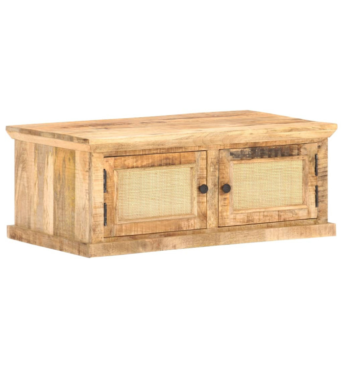 Table basse 90x50x35 cm Bois de manguier et canne naturelle | Mobilier & Déco
