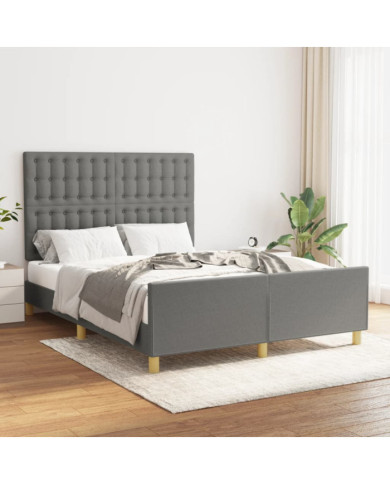 Cadre de lit sans matelas gris foncé 140x200 cm tissu | Mobilier & Déco
