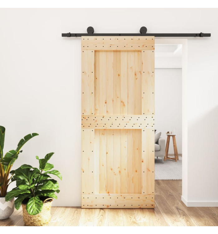 Porte coulissante et kit de quincaillerie 90x210 cm pin massif | Mobilier & Déco