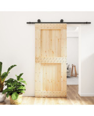 Porte coulissante et kit de quincaillerie 90x210 cm pin massif | Mobilier & Déco