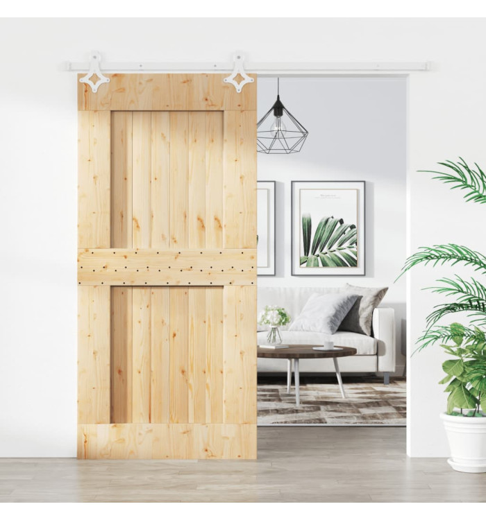 Porte coulissante et kit de quincaillerie 95x210 cm pin massif | Mobilier & Déco