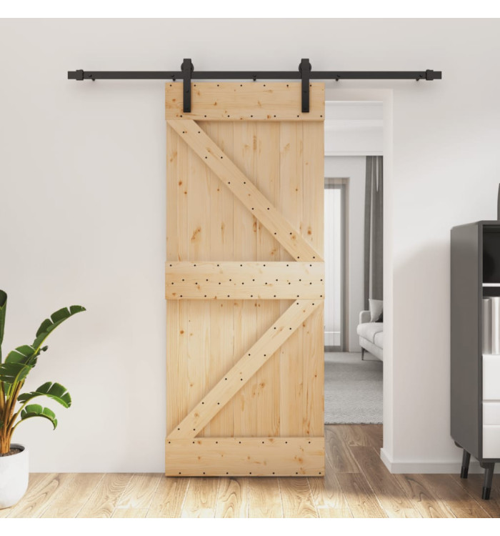 Porte coulissante et kit de quincaillerie 85x210 cm pin massif | Mobilier & Déco