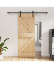 Porte coulissante et kit de quincaillerie 85x210 cm pin massif | Mobilier & Déco