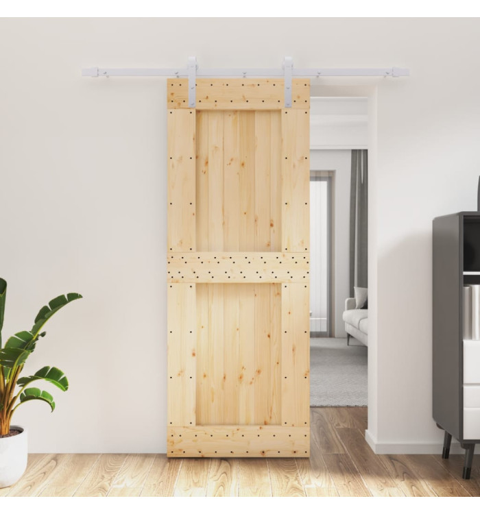 Porte coulissante et kit de quincaillerie 80x210 cm pin massif | Mobilier & Déco