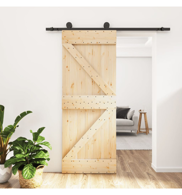 Porte coulissante et kit de quincaillerie 85x210 cm pin massif | Mobilier & Déco