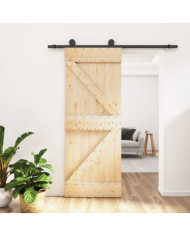 Porte coulissante et kit de quincaillerie 85x210 cm pin massif | Mobilier & Déco