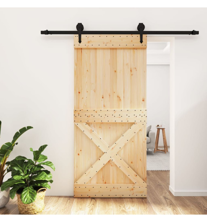 Porte coulissante et kit de quincaillerie 95x210 cm pin massif | Mobilier & Déco