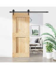 Porte coulissante et kit de quincaillerie 80x210 cm pin massif | Mobilier & Déco