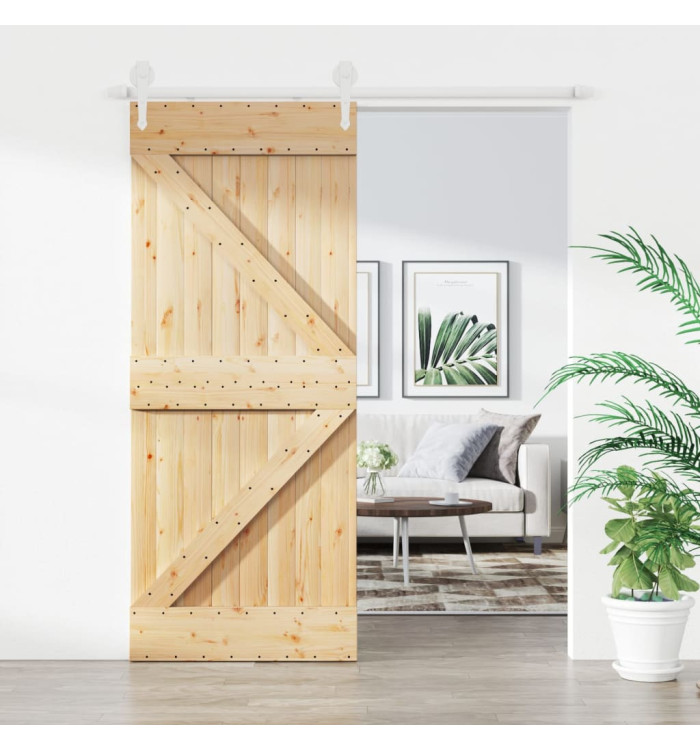 Porte coulissante et kit de quincaillerie 85x210 cm pin massif | Mobilier & Déco