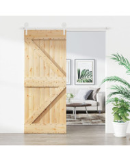 Porte coulissante et kit de quincaillerie 85x210 cm pin massif | Mobilier & Déco