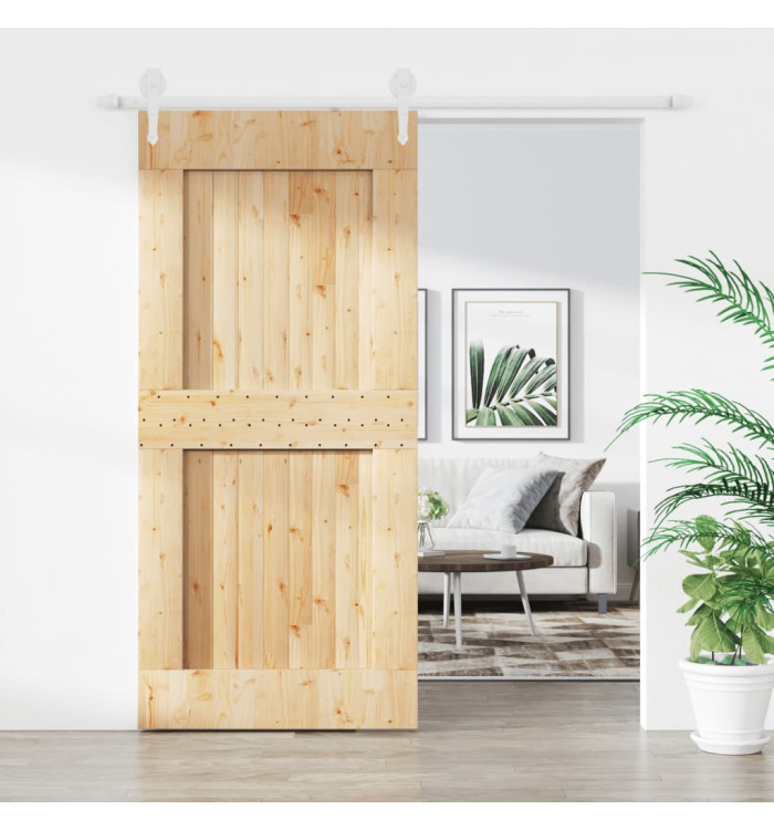 Porte coulissante et kit de quincaillerie 100x210 cm pin massif | Mobilier & Déco