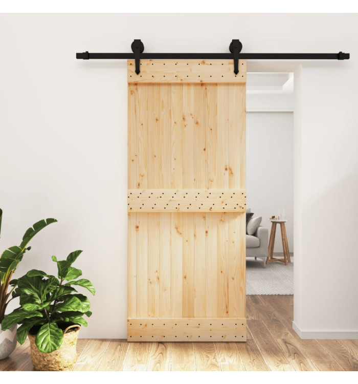Porte coulissante et kit de quincaillerie 90x210 cm pin massif | Mobilier & Déco