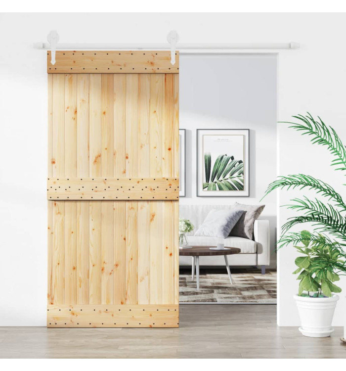 Porte coulissante et kit de quincaillerie 100x210 cm pin massif | Mobilier & Déco