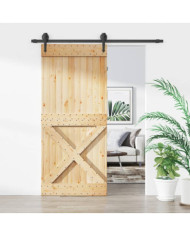 Porte coulissante et kit de quincaillerie 90x210 cm pin massif | Mobilier & Déco