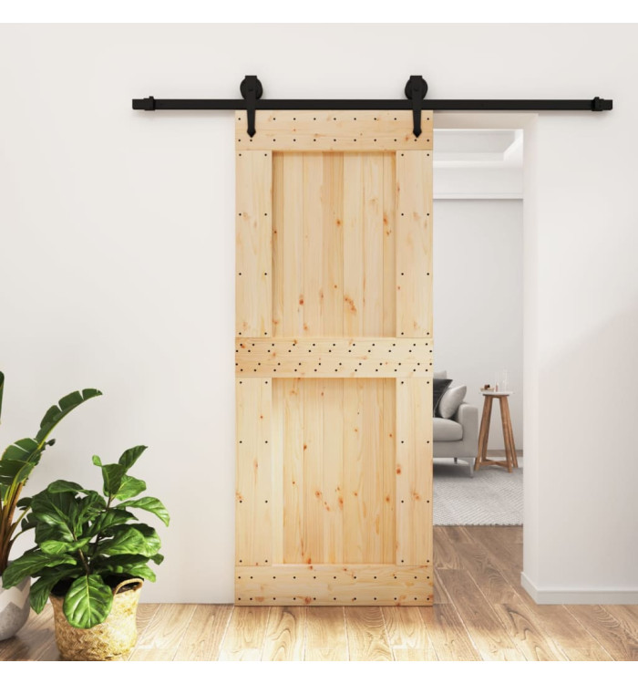 Porte coulissante et kit de quincaillerie 85x210 cm pin massif | Mobilier & Déco
