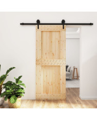 Porte coulissante et kit de quincaillerie 85x210 cm pin massif | Mobilier & Déco