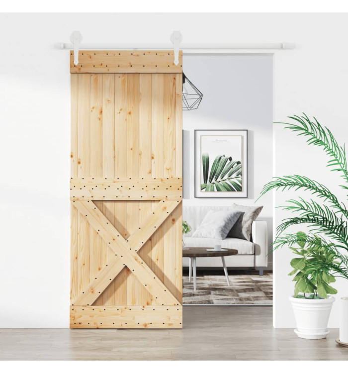 Porte coulissante et kit de quincaillerie 85x210 cm pin massif | Mobilier & Déco