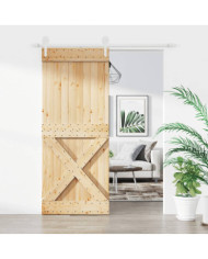 Porte coulissante et kit de quincaillerie 85x210 cm pin massif | Mobilier & Déco