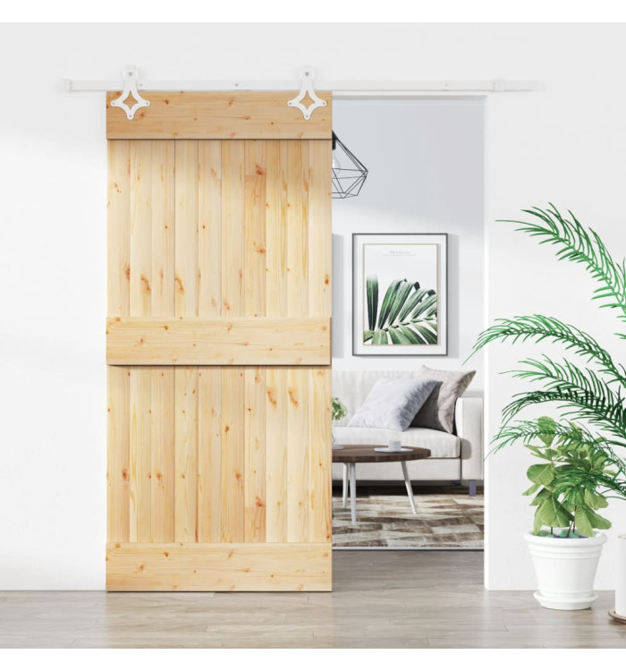 Porte coulissante et kit de quincaillerie 90x210 cm pin massif | Mobilier & Déco