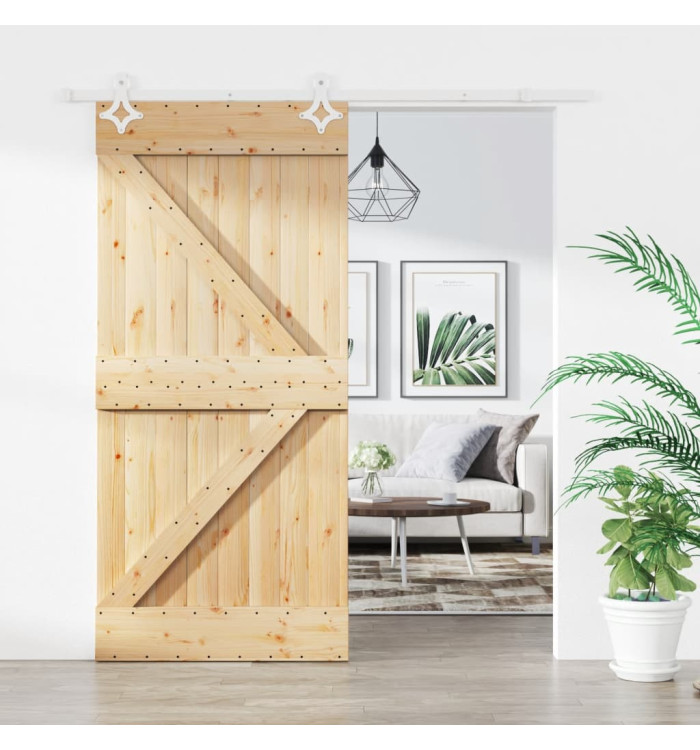 Porte coulissante et kit de quincaillerie 95x210 cm pin massif | Mobilier & Déco