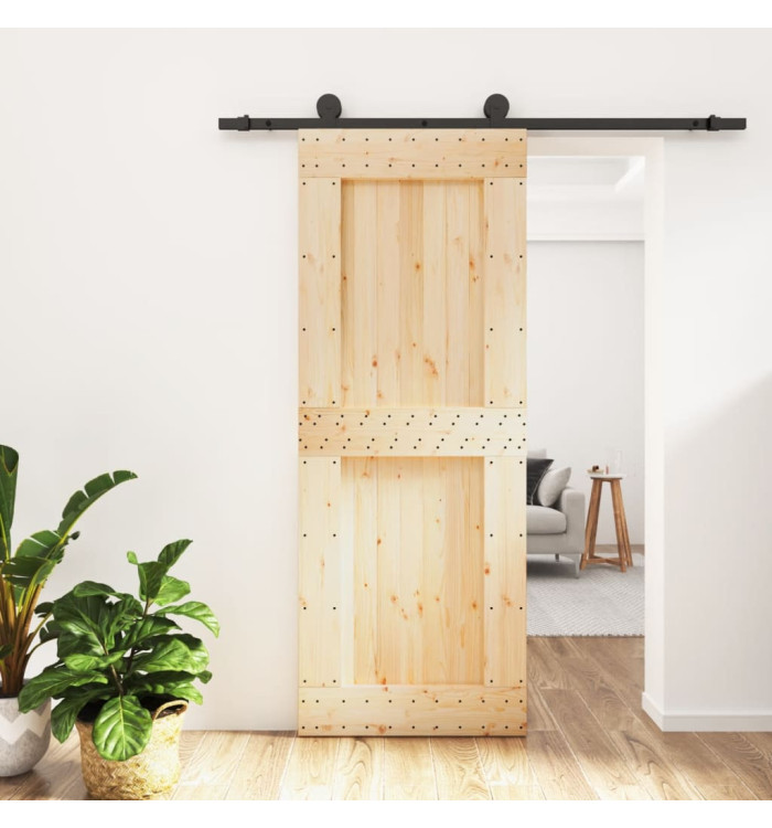 Porte coulissante et kit de quincaillerie 80x210 cm pin massif | Mobilier & Déco
