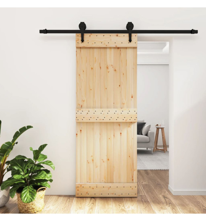 Porte coulissante et kit de quincaillerie 80x210 cm pin massif | Mobilier & Déco