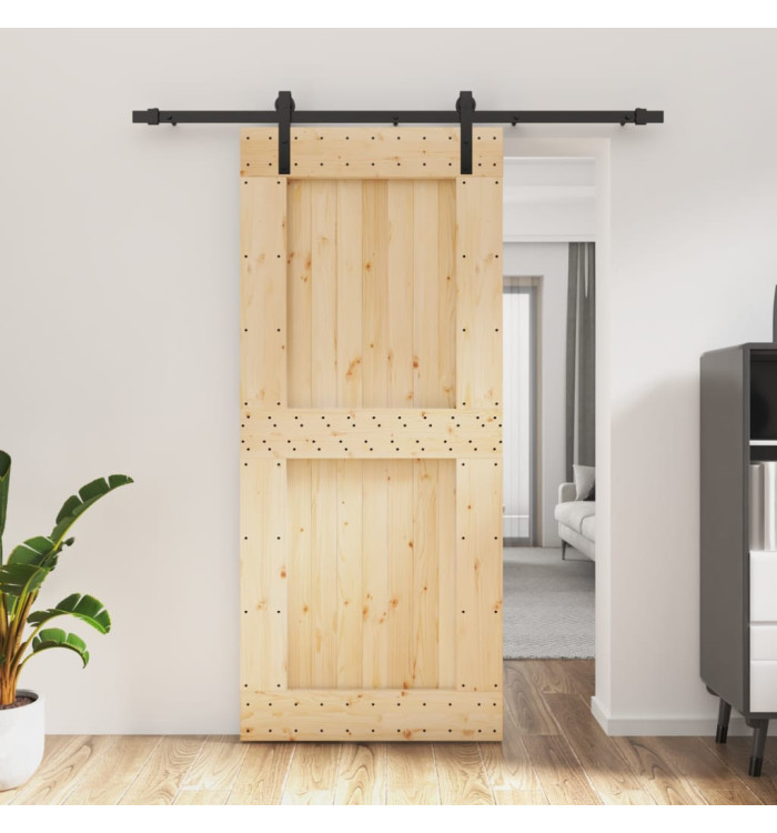 Porte coulissante et kit de quincaillerie 90x210 cm pin massif | Mobilier & Déco