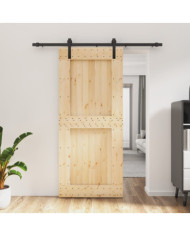 Porte coulissante et kit de quincaillerie 90x210 cm pin massif | Mobilier & Déco