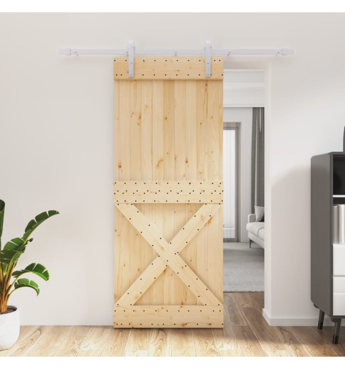 Porte coulissante et kit de quincaillerie 85x210 cm pin massif | Mobilier & Déco