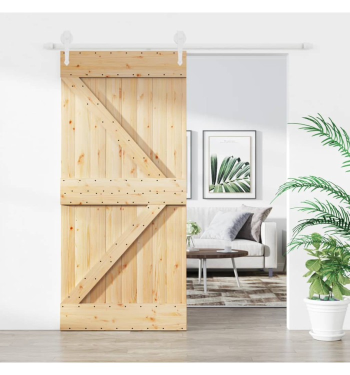 Porte coulissante et kit de quincaillerie 95x210 cm pin massif | Mobilier & Déco