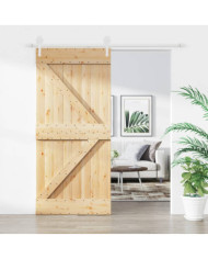 Porte coulissante et kit de quincaillerie 95x210 cm pin massif | Mobilier & Déco