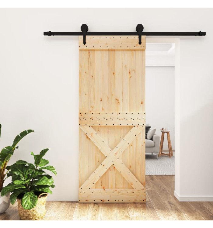 Porte coulissante et kit de quincaillerie 85x210 cm pin massif | Mobilier & Déco