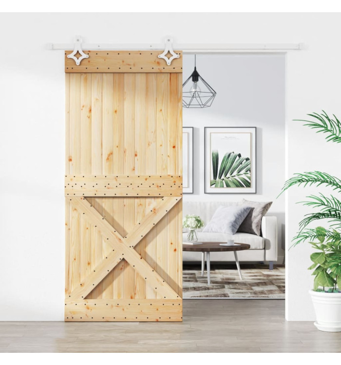 Porte coulissante et kit de quincaillerie 90x210 cm pin massif | Mobilier & Déco