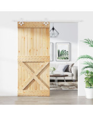 Porte coulissante et kit de quincaillerie 90x210 cm pin massif | Mobilier & Déco
