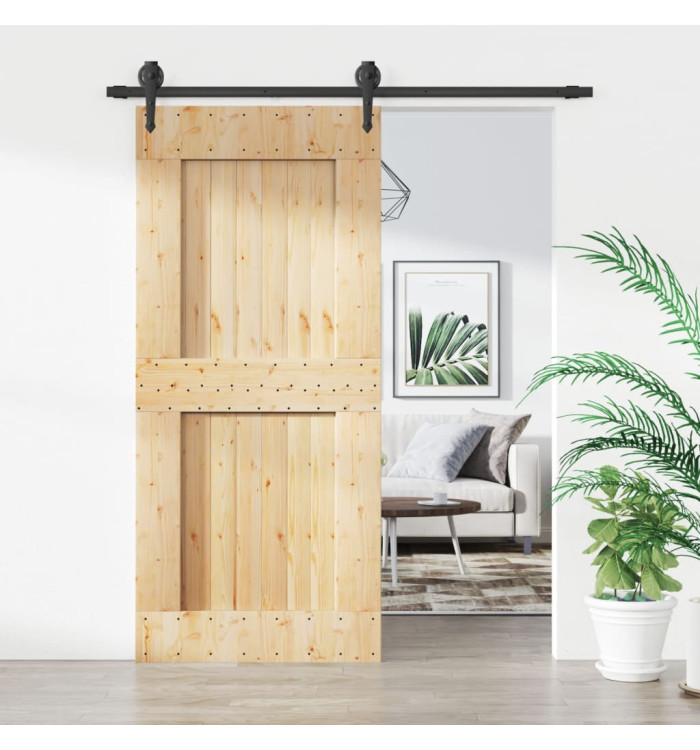 Porte coulissante et kit de quincaillerie 90x210 cm pin massif | Mobilier & Déco