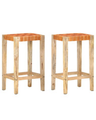 Tabourets de bar lot de 2 marron cuir véritable 75 cm | Mobilier & Déco