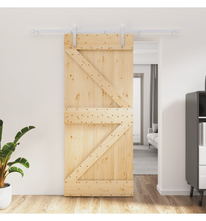 Porte coulissante et kit de quincaillerie 90x210 cm pin massif | Mobilier & Déco